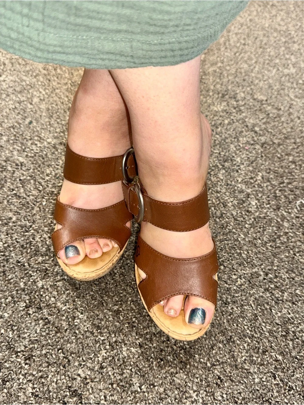 Born Carrabelle Cognac Brown Leather Wedge Sandals Size 8 / 39